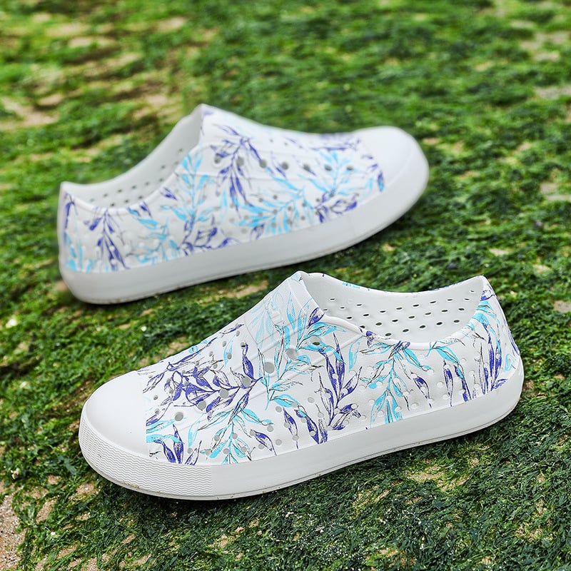 Sandale de plajă cu model floral perforat, partea superioară și talpa din EVA, uscare rapidă, respirabile, impermeabile, vârf rotund, înălțimea tocurilor 2,5 cm