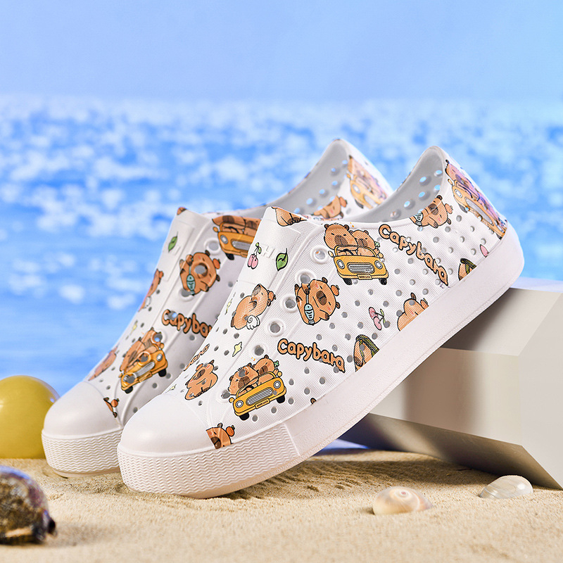 Sandale de plajă cu model floral perforat, partea superioară și talpa din EVA, uscare rapidă, respirabile, impermeabile, vârf rotund, înălțimea tocurilor 2,5 cm