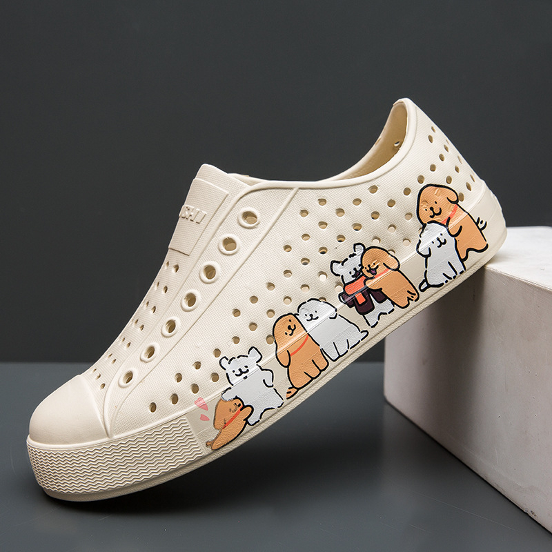 Sandale de plajă cu model floral perforat, partea superioară și talpa din EVA, uscare rapidă, respirabile, impermeabile, vârf rotund, înălțimea tocurilor 2,5 cm