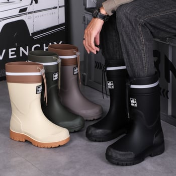 Keskmise kõrgusega meeste vihmasaapad, veekindel PVC, libisemiskindel tald, soe vooder, kulumiskindel, väljas ja kalapüügiks