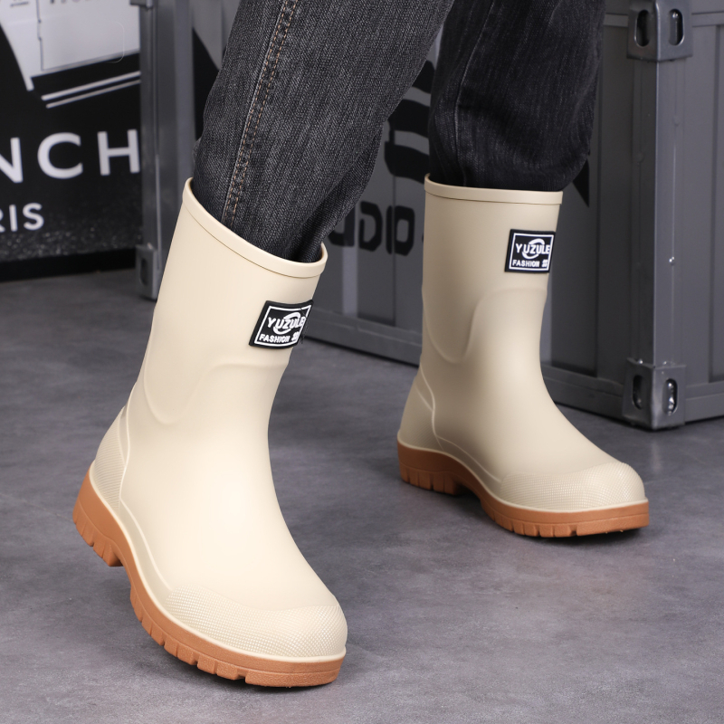 Keskmise kõrgusega meeste vihmasaapad, veekindel PVC, libisemiskindel tald, soe vooder, kulumiskindel, väljas ja kalapüügiks