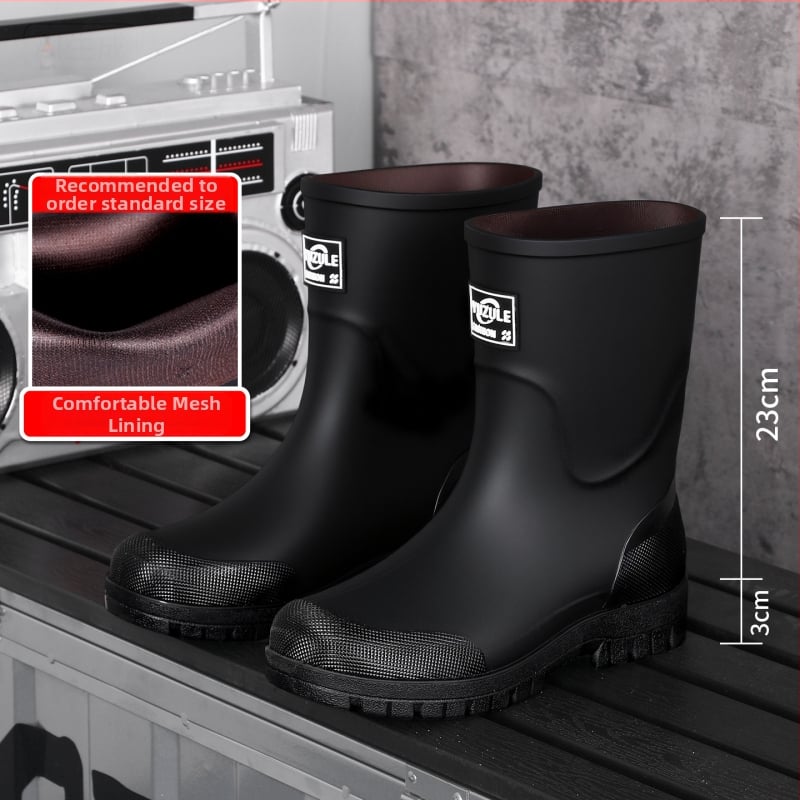 Keskmise kõrgusega meeste vihmasaapad, veekindel PVC, libisemiskindel tald, soe vooder, kulumiskindel, väljas ja kalapüügiks