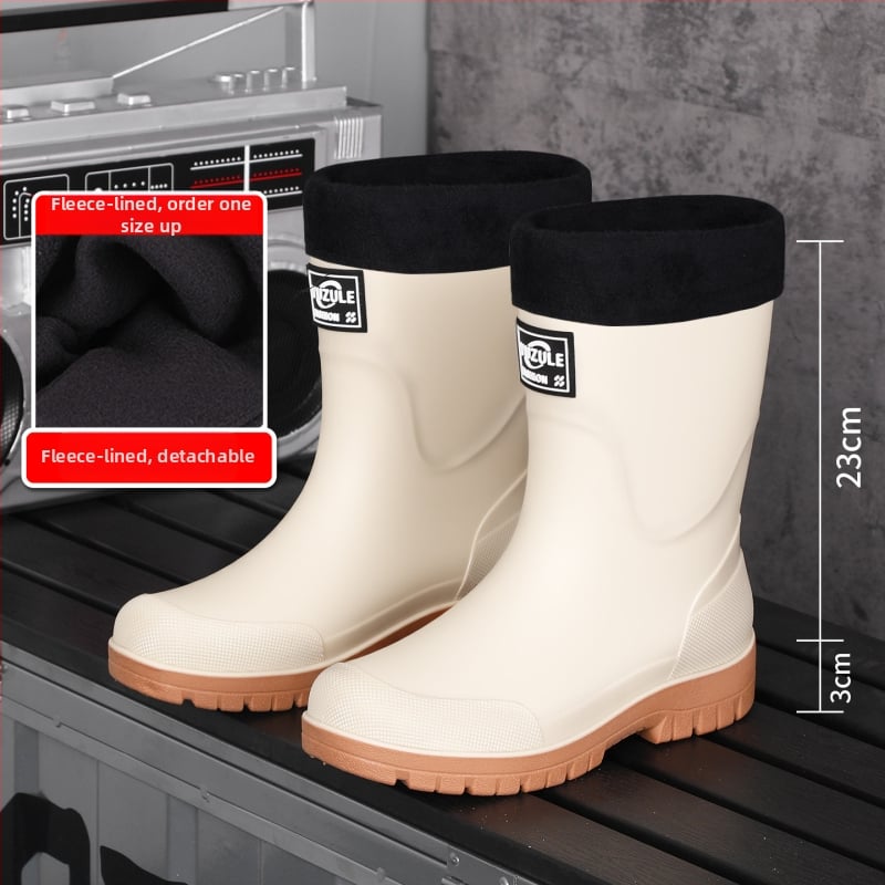 Keskmise kõrgusega meeste vihmasaapad, veekindel PVC, libisemiskindel tald, soe vooder, kulumiskindel, väljas ja kalapüügiks