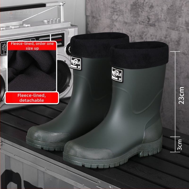 Keskmise kõrgusega meeste vihmasaapad, veekindel PVC, libisemiskindel tald, soe vooder, kulumiskindel, väljas ja kalapüügiks