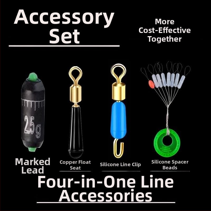 Līnijas komplekts ar silikona pērlītēm, vara galvas plūdei sēdekļa, silikona klips zem līnijas, osmiņa formas gredzens, ātra svina mērlente