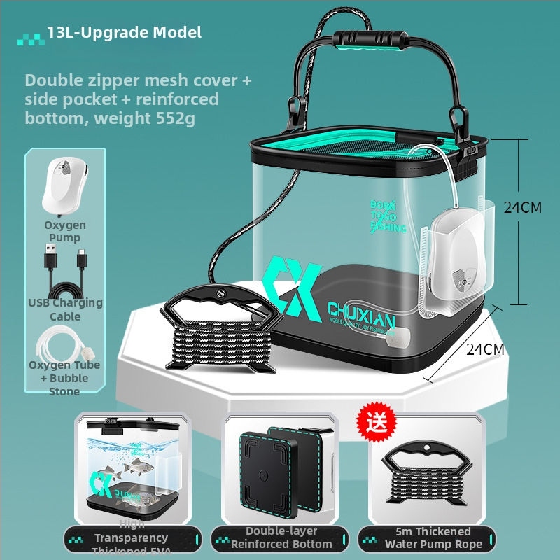 Dzīvo zivju spainis, saliekams, caurspīdīgs EVA dizains makšķerēšanai; svars 0.5 kg