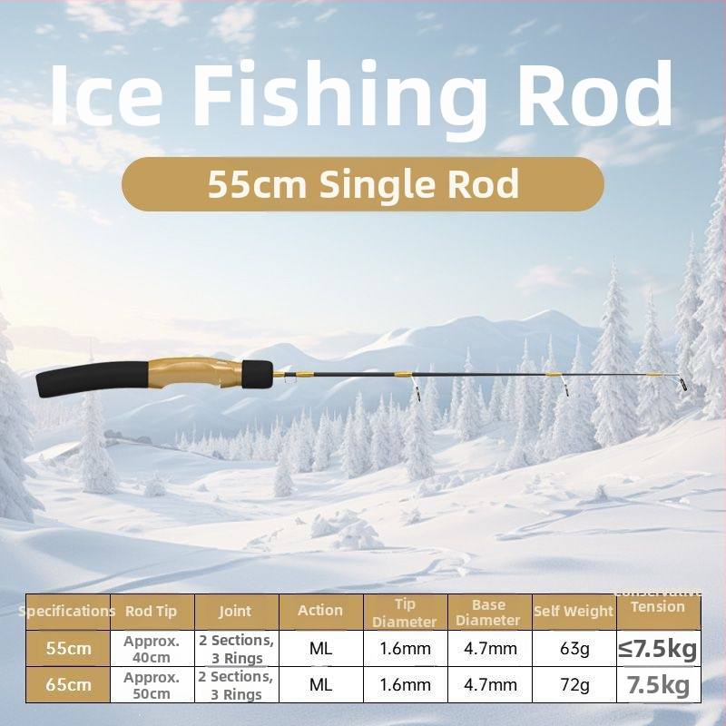 Ledus makšķerēšanas nūja, pārnēsājama, ar iepriekš piesienotu līniju un iekļauto spoli, pilns komplekts