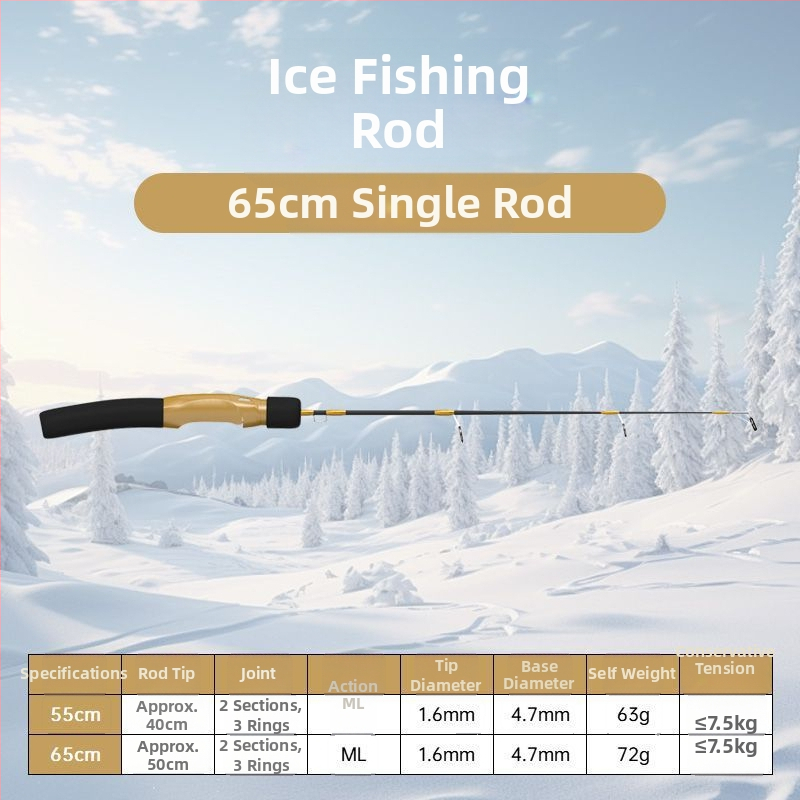 Ledus makšķerēšanas nūja, pārnēsājama, ar iepriekš piesienotu līniju un iekļauto spoli, pilns komplekts