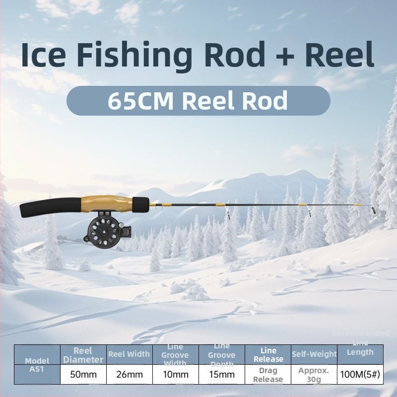 Ledus makšķerēšanas nūja, pārnēsājama, ar iepriekš piesienotu līniju un iekļauto spoli, pilns komplekts