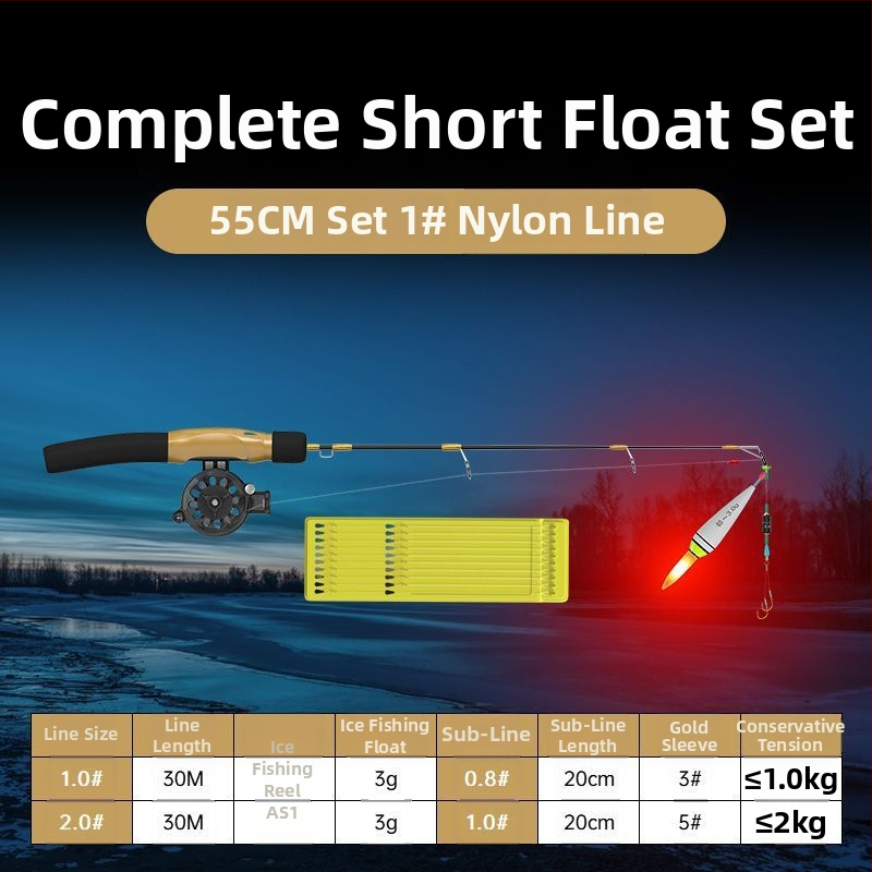 Ledus makšķerēšanas nūja, pārnēsājama, ar iepriekš piesienotu līniju un iekļauto spoli, pilns komplekts