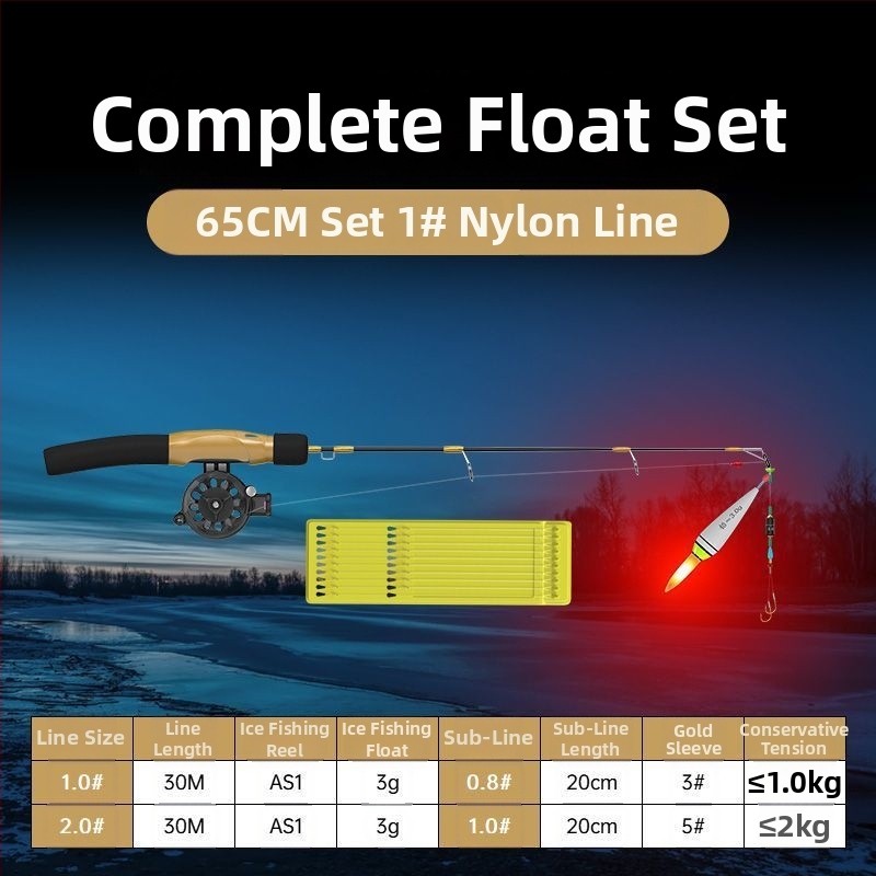 Ledus makšķerēšanas nūja, pārnēsājama, ar iepriekš piesienotu līniju un iekļauto spoli, pilns komplekts