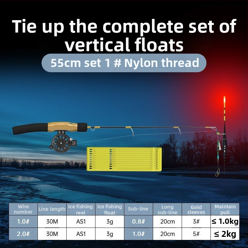 Ledus makšķerēšanas nūja, pārnēsājama, ar iepriekš piesienotu līniju un iekļauto spoli, pilns komplekts