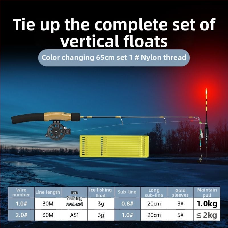 Ledus makšķerēšanas nūja, pārnēsājama, ar iepriekš piesienotu līniju un iekļauto spoli, pilns komplekts