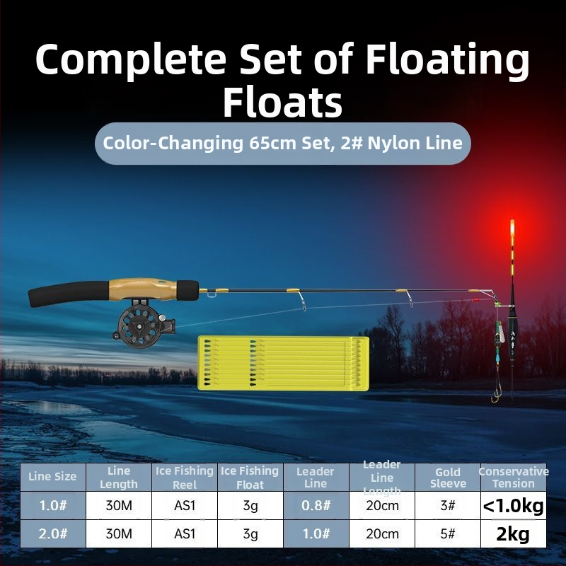 Ledus makšķerēšanas nūja, pārnēsājama, ar iepriekš piesienotu līniju un iekļauto spoli, pilns komplekts