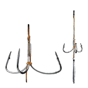 Āķu komplekts ar svina galvas ankoram, ar trim zobiem, zvīņu laušanas asmens, garš metiens, iepriekš piesieti āķi