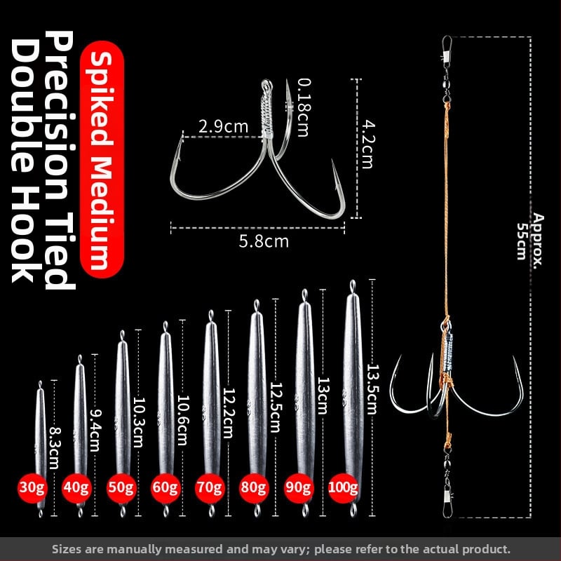 Āķu komplekts ar svina galvas ankoram, ar trim zobiem, zvīņu laušanas asmens, garš metiens, iepriekš piesieti āķi