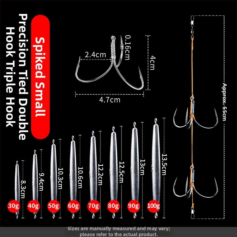Āķu komplekts ar svina galvas ankoram, ar trim zobiem, zvīņu laušanas asmens, garš metiens, iepriekš piesieti āķi