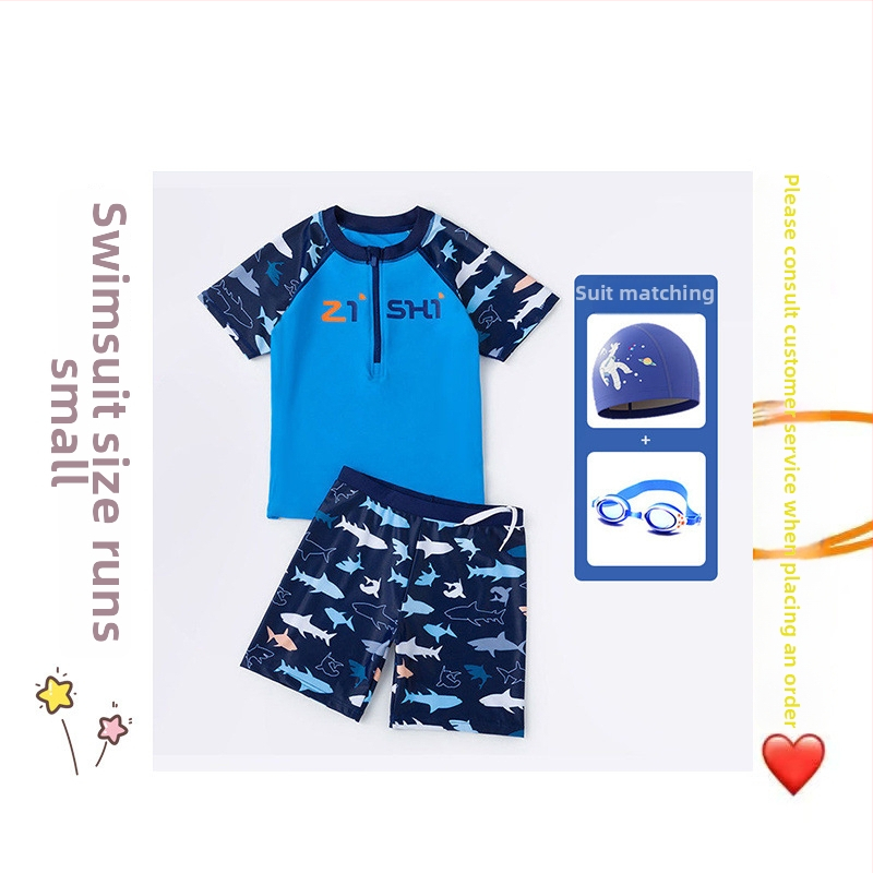 Dviejų dalių berniukų plaukimo šortai su kepure; vyresniems vaikams; medžiaga: nailonas ir vinilonas