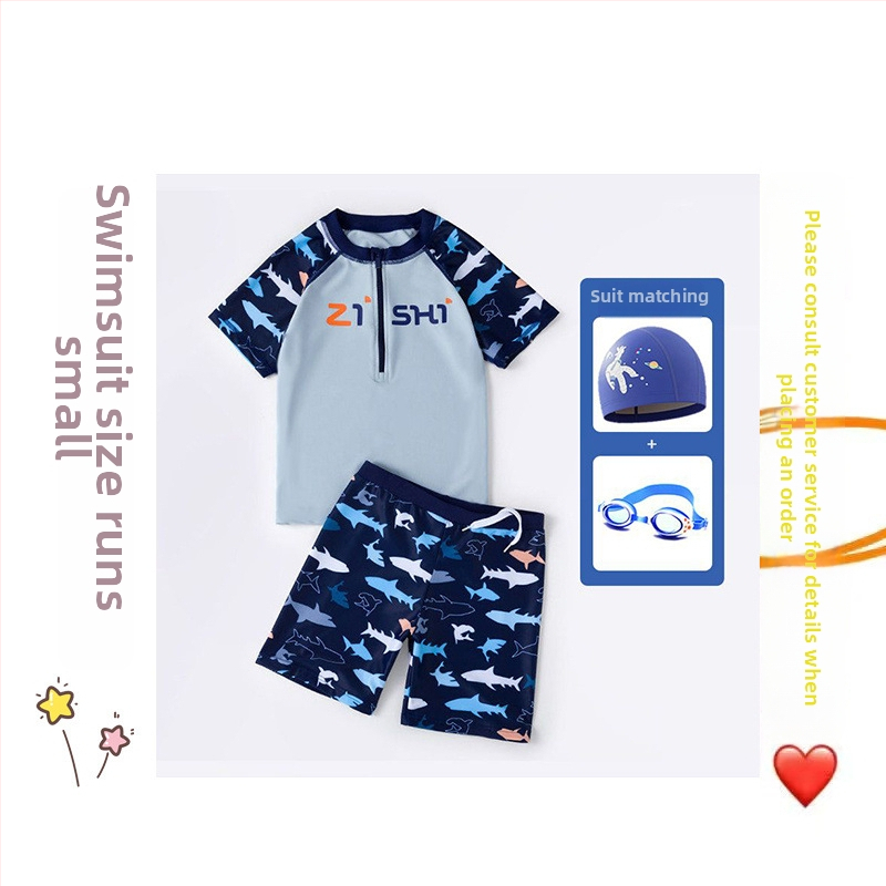 Dviejų dalių berniukų plaukimo šortai su kepure; vyresniems vaikams; medžiaga: nailonas ir vinilonas