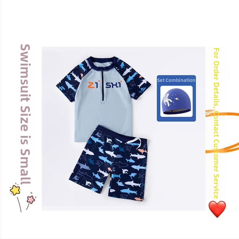 Dviejų dalių berniukų plaukimo šortai su kepure; vyresniems vaikams; medžiaga: nailonas ir vinilonas