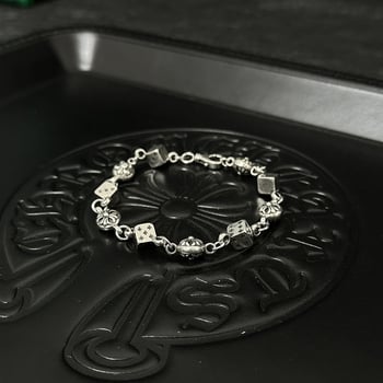 Apyrankė su kryžiumi ir kauliukų pakabuku, 925 sidabras, unisex, hip-hop stilius