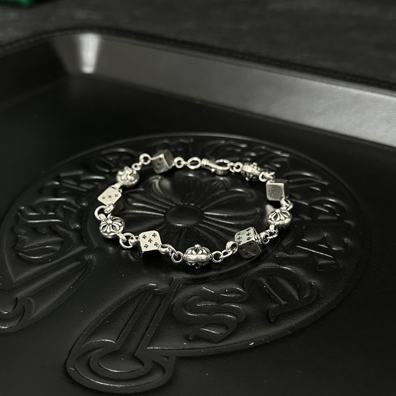 Apyrankė su kryžiumi ir kauliukų pakabuku, 925 sidabras, unisex, hip-hop stilius