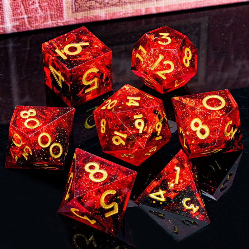 Set D&D kockica od smole — poliedrične D20 kocke s oštrim rubom, pravokutnog stila, 1 komplet u kutiji