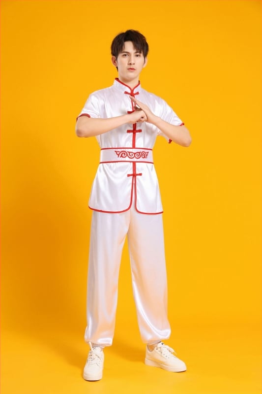 Etniniai trumposdrabu komplektas drakonų ir liūto šokiams, juosmens būgnų kostiumas, kovos menai, Yangko - Chenille audinys su Spandex, unisex, 2023 m. rudens leidimas, tinka 25–29 metų