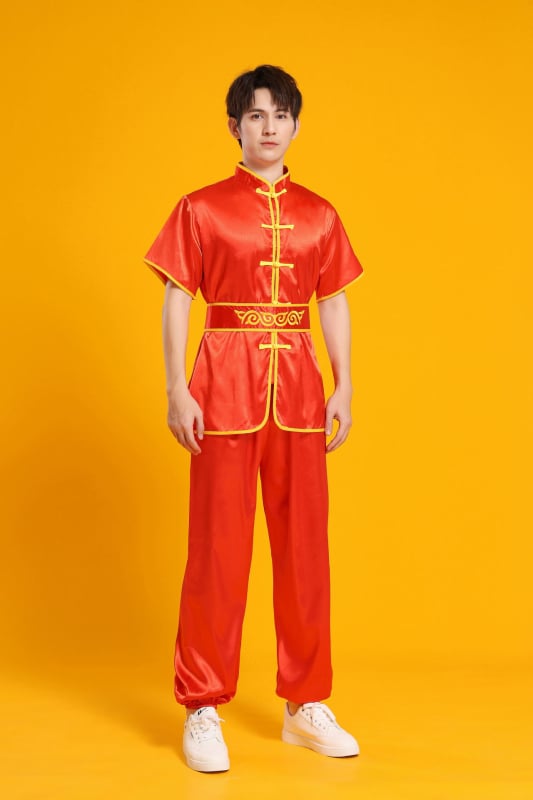 Etniniai trumposdrabu komplektas drakonų ir liūto šokiams, juosmens būgnų kostiumas, kovos menai, Yangko - Chenille audinys su Spandex, unisex, 2023 m. rudens leidimas, tinka 25–29 metų