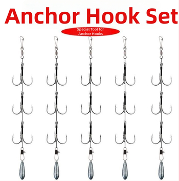 Fishing Hook Set: String and Anchor Hooks for Carp and Spearfish, No Barbs