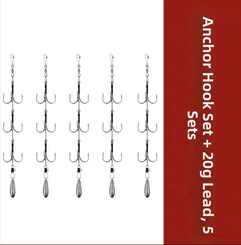 Fishing Hook Set: String and Anchor Hooks for Carp and Spearfish, No Barbs