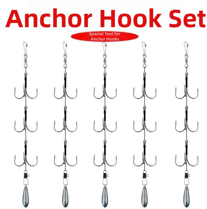 Fishing Hook Set: String and Anchor Hooks for Carp and Spearfish, No Barbs