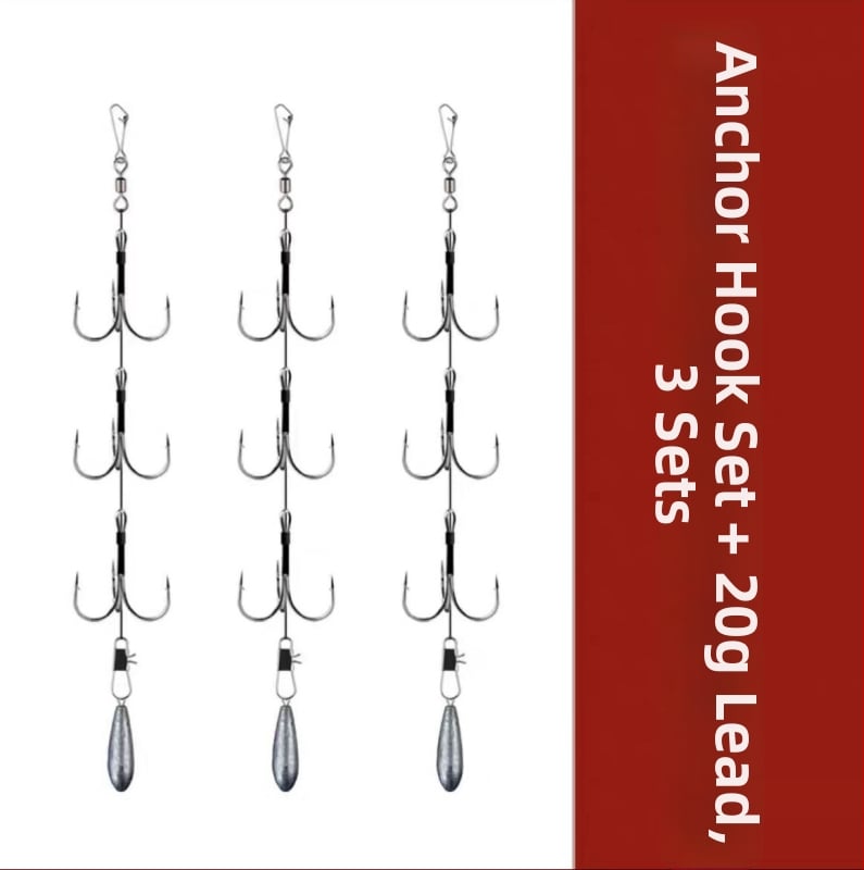 Fishing Hook Set: String and Anchor Hooks for Carp and Spearfish, No Barbs