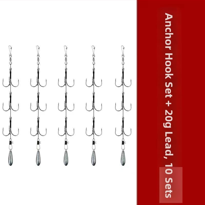 Fishing Hook Set: String and Anchor Hooks for Carp and Spearfish, No Barbs