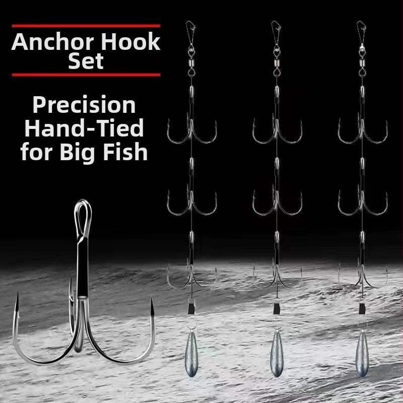 Fishing Hook Set: String and Anchor Hooks for Carp and Spearfish, No Barbs