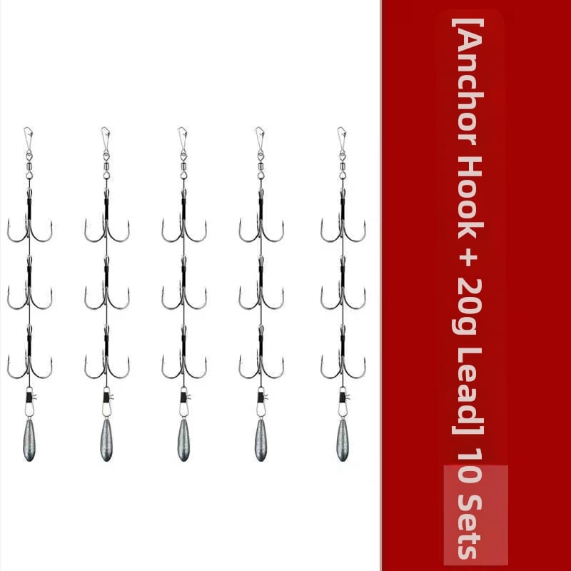 Fishing Hook Set: String and Anchor Hooks for Carp and Spearfish, No Barbs