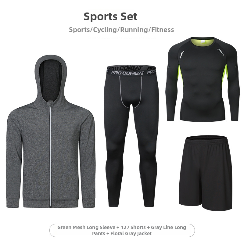 Četru gabalu fitnesa komplekts ar augstu elastību un ātru žāvēšanu, Milk Silk Spandex audums, īsās piedurknes un īsās bikses