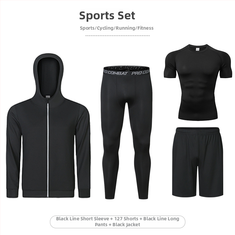 Četru gabalu fitnesa komplekts ar augstu elastību un ātru žāvēšanu, Milk Silk Spandex audums, īsās piedurknes un īsās bikses