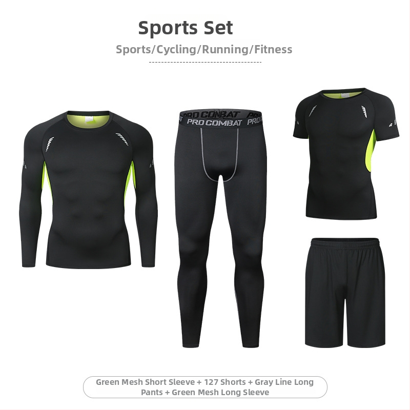 Četru gabalu fitnesa komplekts ar augstu elastību un ātru žāvēšanu, Milk Silk Spandex audums, īsās piedurknes un īsās bikses