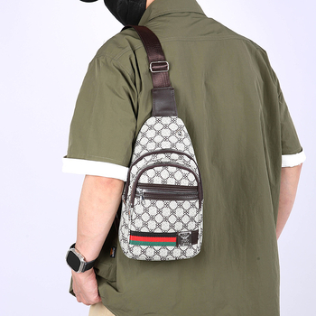 Férfi mellkas táska, PU anyag, geometriai minta, poliészter bélés, utazáshoz