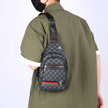 Férfi mellkas táska, PU anyag, geometriai minta, poliészter bélés, utazáshoz