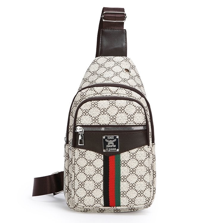 Férfi mellkas táska, PU anyag, geometriai minta, poliészter bélés, utazáshoz