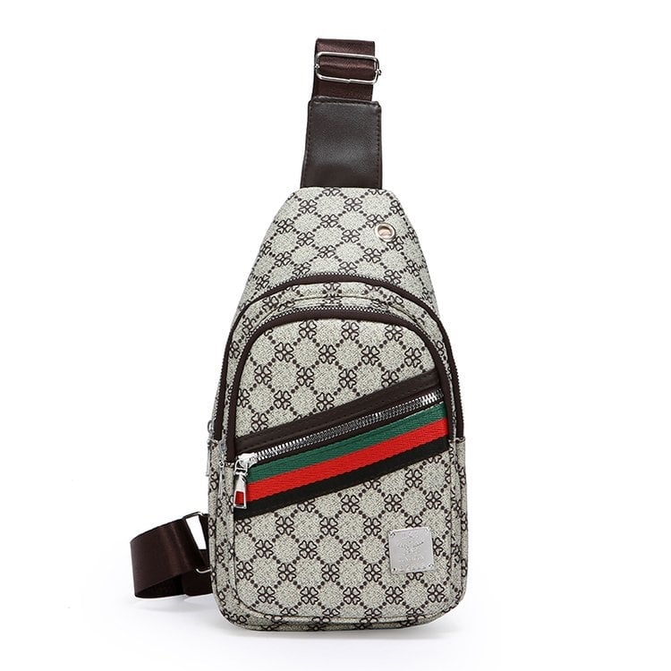 Férfi mellkas táska, PU anyag, geometriai minta, poliészter bélés, utazáshoz