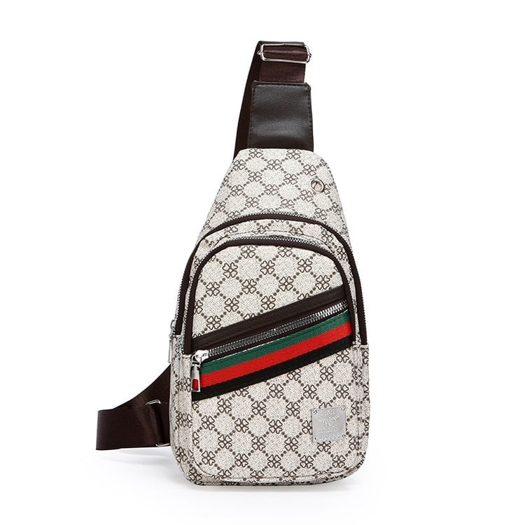 Férfi mellkas táska, PU anyag, geometriai minta, poliészter bélés, utazáshoz