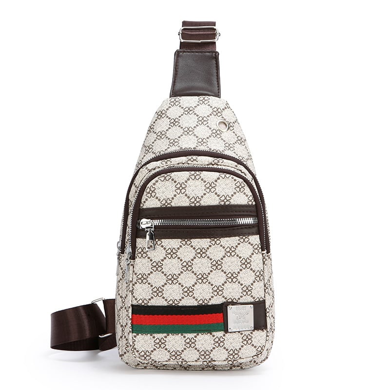 Férfi mellkas táska, PU anyag, geometriai minta, poliészter bélés, utazáshoz