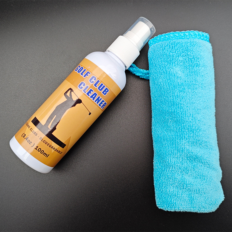 Golfa kluba tīrītājs – virsmas sprejs dzelzs klubu un puttera tīrīšanai; noņem netīrumus, zāli un smiltis; svars 150 g; logotipa drukāšana pieejama; pielāgošana