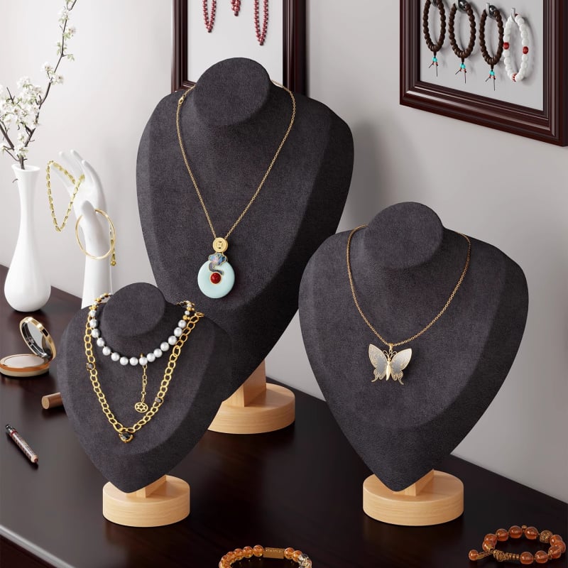 Suport de afișare coliere pentru birou — Raft bijuterii, Lemn de pin + țesătură, Stil modern minimalist, Un nivel