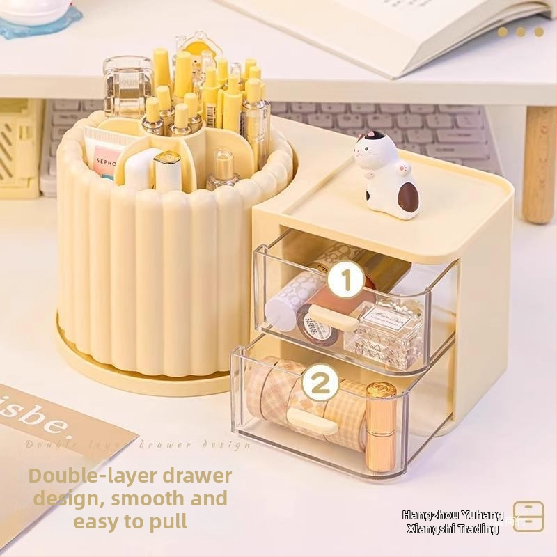 Pöörlev kõik-ühes pliiatsihoidja ja lauaorganisaator, kaasaegne minimalistlik disain, suur mahutavus (Materjalid: ABS+PS+PP+HIPS; Kohandatav; Käivitati 2023; Stiil: Moodne lihtsus)