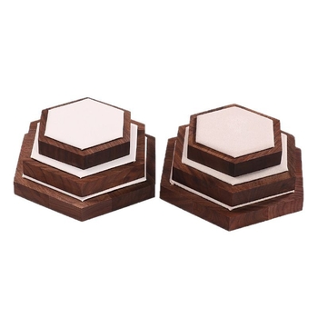 Trīsdaļu komplekts valrieksta koka ša hexagonāla rotaslietu displeja statīvs ar vienu slāni