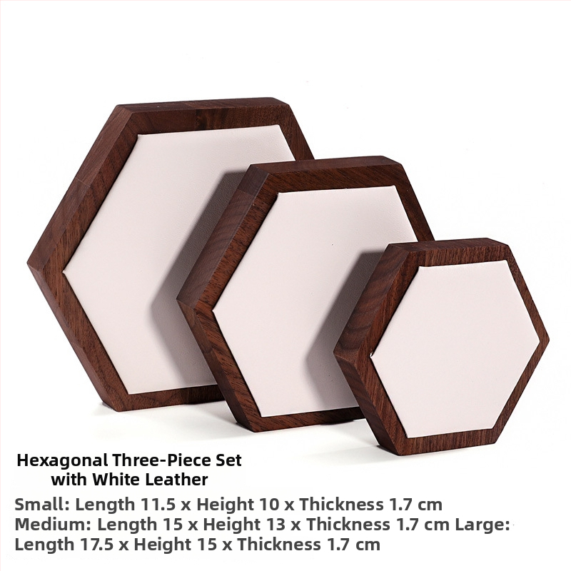 Trīsdaļu komplekts valrieksta koka ša hexagonāla rotaslietu displeja statīvs ar vienu slāni